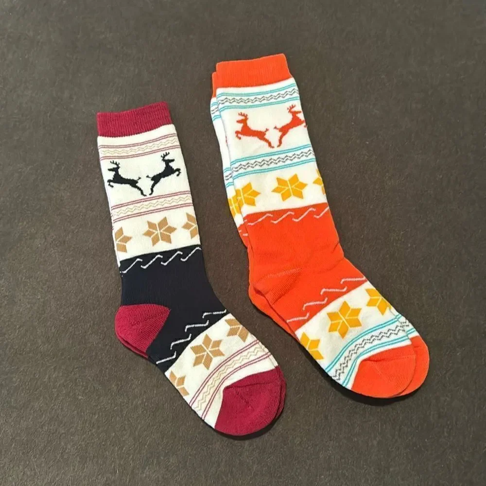 Kids Unisex Winter Snow Ski Socks 2 Pairs Cute Reindeer Design Size Small NEW